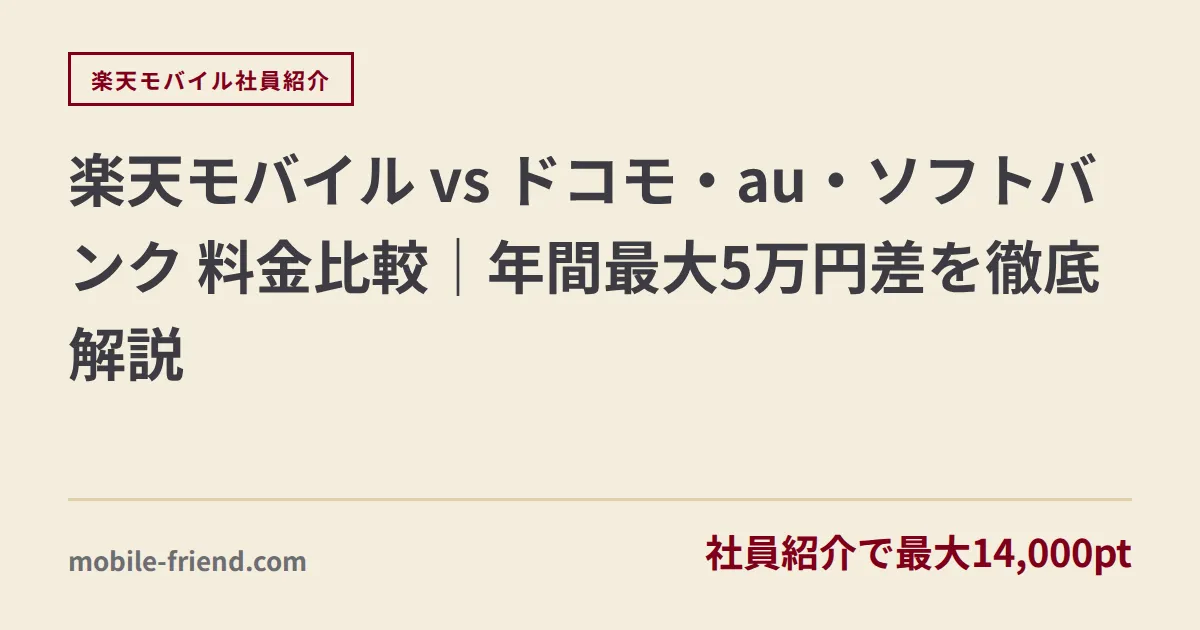 楽天モバイル vs ドコモ・au・ソフトバンク 料金比較｜年間最大6万円差を徹底解説